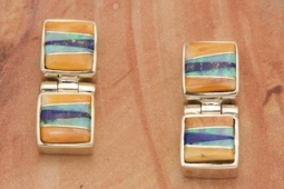 Calvin Begay Genuine Spiny Oyster Shell Sterling Silver Earrings